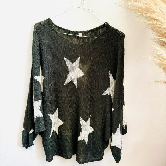 WISHLIST NORDSTROM Grey Gray White Stars Bold Chunky Knit Pullover Sweater M L - Picture 3 of 12